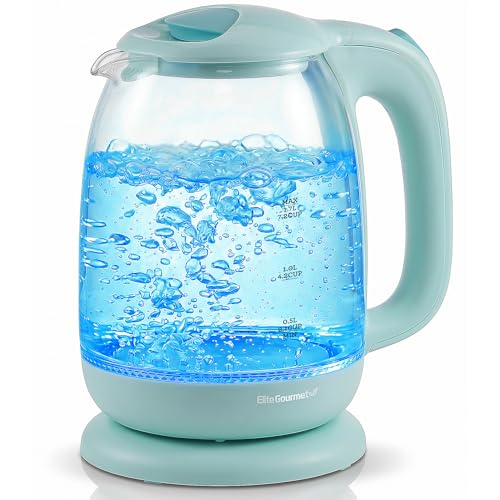 Image of Elite Gourmet EKT1792M 1.7L Glass Electric Kettle, Blue LED, 7.2 Cups, Auto Shut-Off, Boil-Dry Protection, 360 Cordless Base, Rapid Boil, Hot Water for Tea Coffee Oatmeal