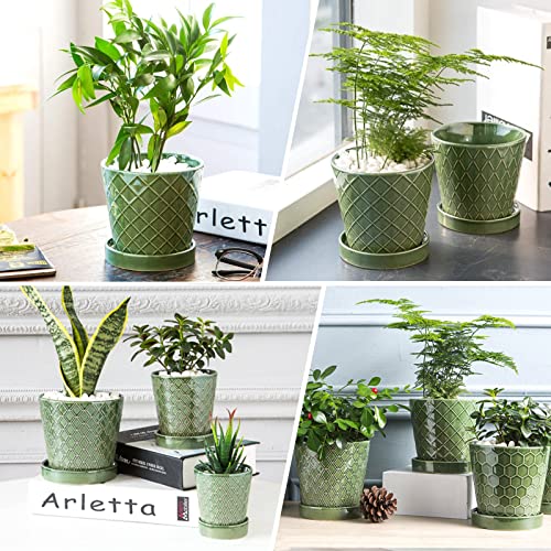 Image of EFISPSS Flower Planter -5 inch Ceramic Plant Pots with Drainage Hole and Ceramic Tray - Gardening Home Desktop Office Windowsill Decoration Gift Set of 4 - Plants NOT Included