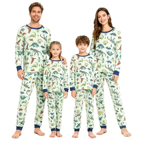 HYCLES Family Matching Pajama Sets, Long Sleeve Sleepwear Pjs for Kids, 8 Years, Green Dinosaur