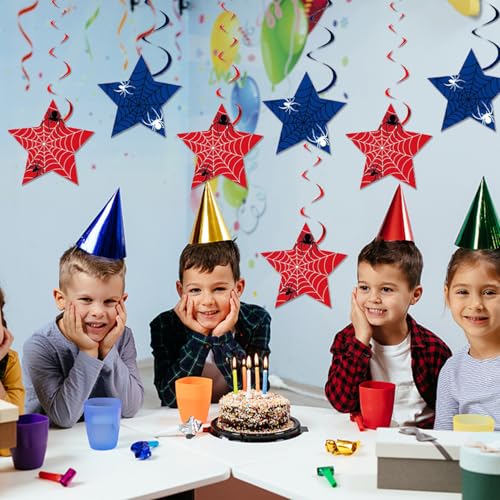 Image of 12pcs Spider Web Hanging Swirl Party Supplies,Halloween Spider Party Decoration,Blue and Red Party Swirls,Suitable for Baby Shower Decoration Supplies