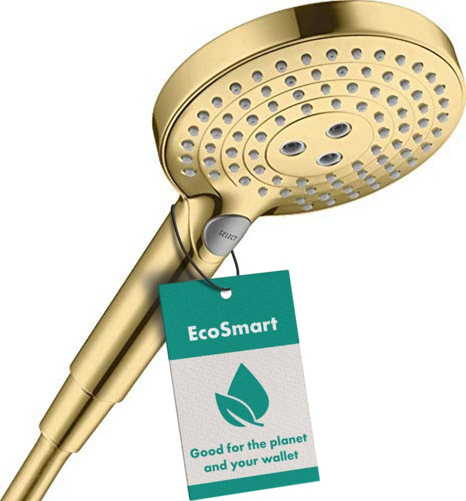 hansgrohe 26531990 Raindance Select S Hand Shower 120 3 Jet EcoSmart 9 l/min Polished Gold Optic, 3 Water-Saving Sprays