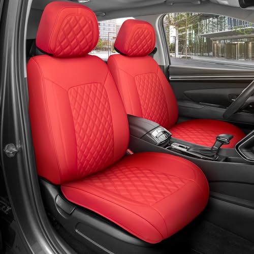 Prestige Edition Faux Leather Seat Covers for Cars, Trucks, & SUV &ndash; 2 Red Car Seat Covers for...