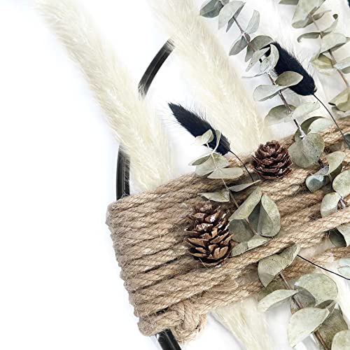 ボーホー 壁装飾 パンパス草 リース 乾燥 ユーカリ ポンパス 花 フープ リース ホワイト ポンポン付き 吊り下げ 保育園 [4]