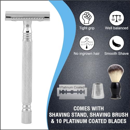 Image of Pearl Shaving Double Edge Close Comb Safety Razor (SS-01) with Stand - Best Shaving for Men | Classic & Traditional shaving Kit for Men | Premium Blade Razors for Rakshabandhan Gift Option