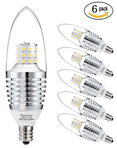 E12 LED Bulbs Candelabra LED Light Bulbs 7W, 60 Watt Light Bulbs Equivalent, 680lm, Daylight White 6000K LED Chandelier Bulbs, Decorative Candle Base E12 Non-Dimmable LED Lamp (6 Pack)