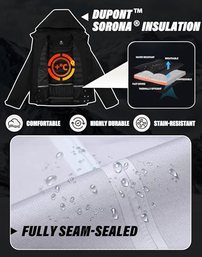 Pioneer Camp Herren Skijacke Wasserdicht Warm Atmungsaktiv Snowboardjacke Winterjacke mit Kapuze Outdoorjacke Schwarz Größe:M