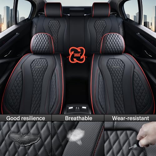 Image of Coverado Car Seat Covers Full Set, Black Seat Covers, Waterproof Car Seat Cover, Car Seat Cushion, Car Seat Covers Front Seats Back Seat Covers, Car Seat Protector Universal Fit Most Cars Red Line