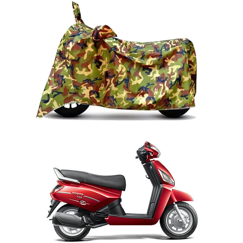 Image of Waterproof 100% PVC Coated Bike Scooty Two Wheeler Body Cover Compatible for Mahindra Gusto 125 VX /UV-Rays /Heat Protection /Birds Dropping /Scratchproof /Dust Proof [6X6 Jungle Print]