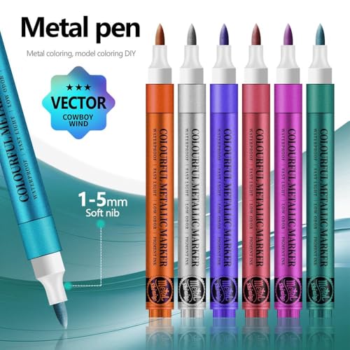 Image of HUBTURE Acrylic Paint Marker Pen Set - Metallic Colors, Medium Point Tip - Non-Toxic Art Markers for Rock, Ceramic, Glass, Wood, Fabric, Canvas, Craft Projects(COLOURFUL METALLIC MARKER)
