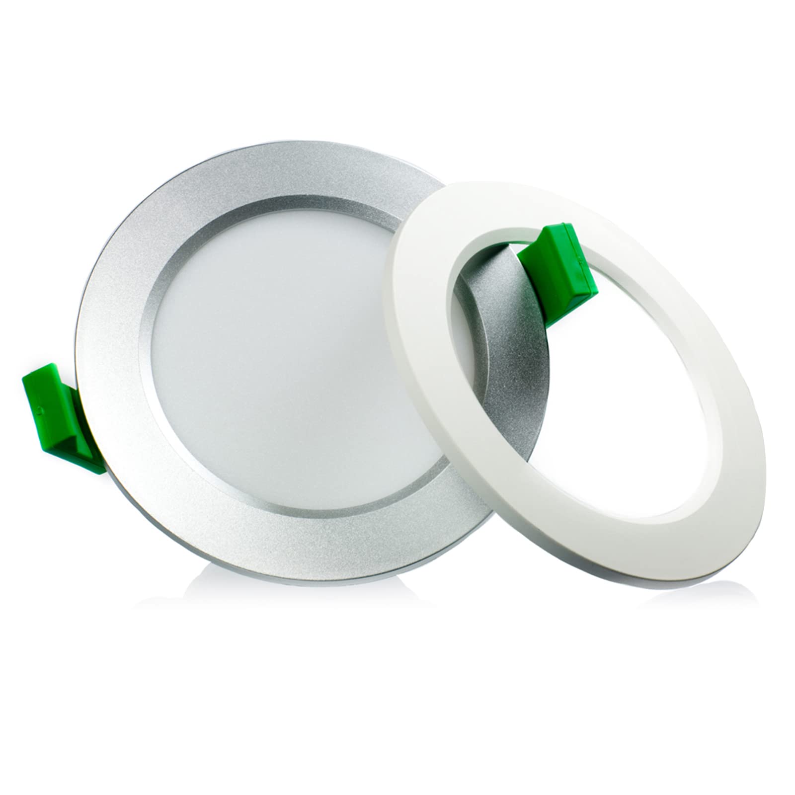 LIGHTWORLD24 10 Stück dimmbare Bad LED Einbauleuchten IP44-9W warmweiß - kaltweiß - neutralweiß - runde Deckenspots 230V Cover - Weiß - Silber CCT-Einbaustrahler