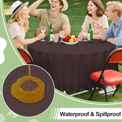 Image of misaya 4 Packs Disposable Plastic Table Cloth, 84 inch Round Waterproof Tablecloth, Leakproof & Sturdy Decorative Table Covers for Picnic, Party and Outdoor, Coffee