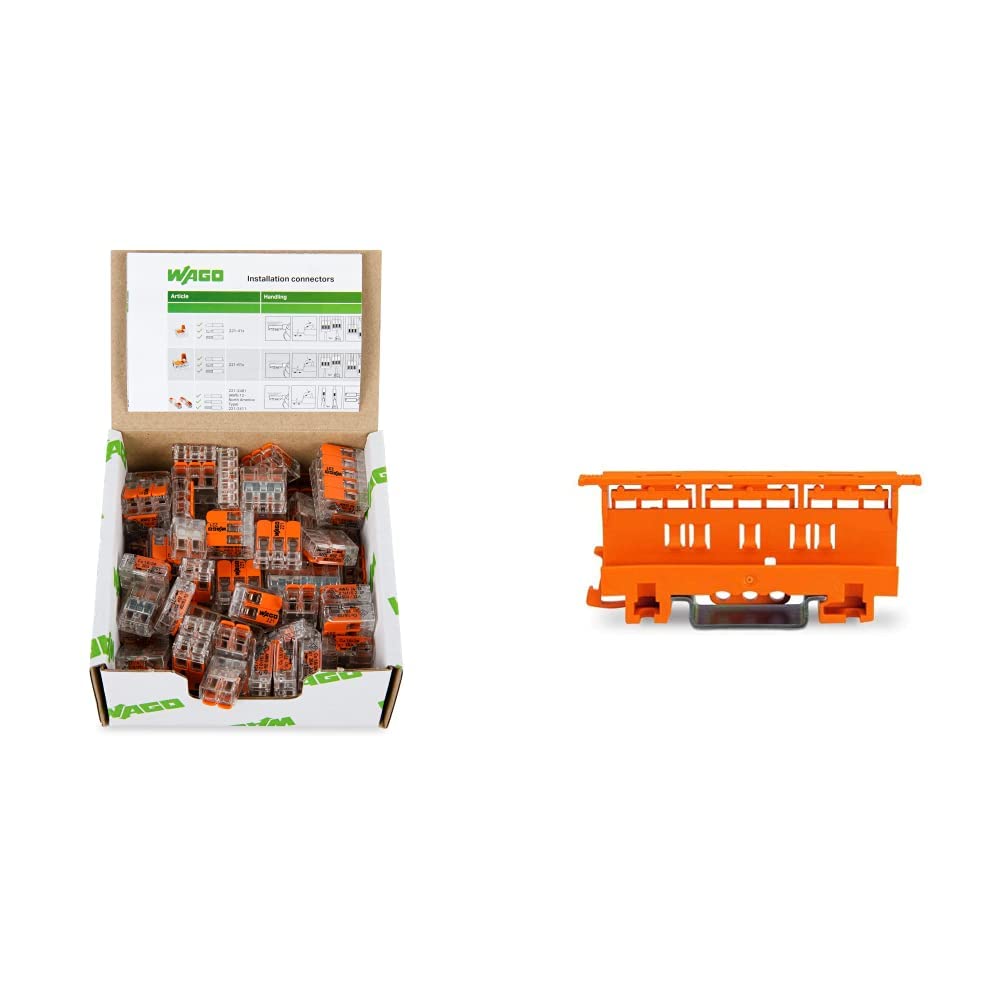 Wago 221 - Set di morsetti di collegamento con leva 221-412, 221-413, 221-415 & Adattatore di fissaggio serie 221 – 4 mm², per montaggio su TS 35, arancione, 221 – 500