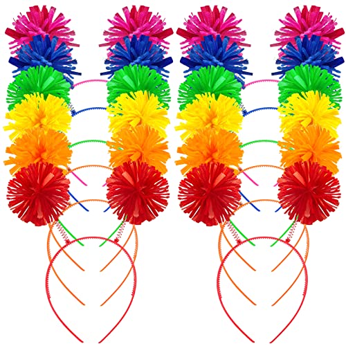 Tigeen Headband Head Bopper with Pom Pom (12 Pcs, Mixed Color) - Costume Headwear for Women Adults Accessories, Birthday Party Headwear