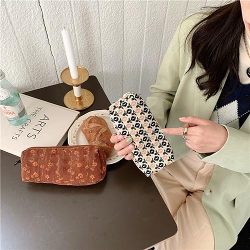 Image of Pencil Case Pen Case Office College School Storage Bag Pouch Holder Box Organizer Makeup Pouch Cosmetic Bag Aesthetic floral flower Cute Pencil Case for Girls Boys Kids (Little blue flower)