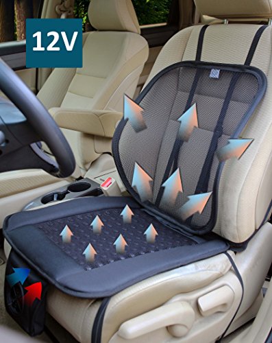 ObboMed SA-4270 12V Cooling Ventilated Breathable Air Flow Car Seat Fan Cushion, with Adjustable Lumbar Mesh Support, Special Fitting for Car, Automobile, Vehicle Long Drive Solution