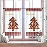 2pcs Scheibengardinen Küche Bistrogardine 2er Set Weihnachtsgardinen Küchengardinen modern Weihnachtsbaum Küchenvorhang, Weihnachts Gardinen Wohnzimmer Scheibengardine Schlafzimmer Rot (C,160CM*100CM)