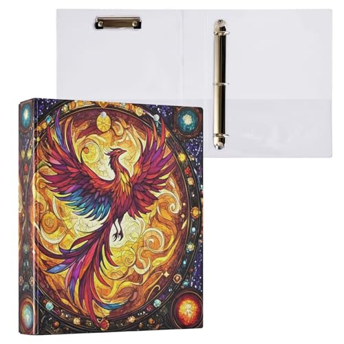 Image of Phoenix Fire Wing Rainbow Glass 3 Ring Binder with 2 Interior Pockets 1.5 inch Binders 3 Ring Heavy Duty Fit 8.5 inch x 11 inch Letter Size for Office School, 2 Pack