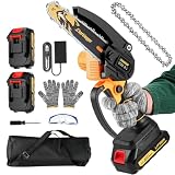 Sharklogger Mini Chainsaw, 6-inch Cordless Electric Small Chainsaws, Portable Handheld Chain Saw for Tree Pruning Shears Garden Maintenance, Best Fathers Day Gift for Men Dad Husband(2 Batteries)