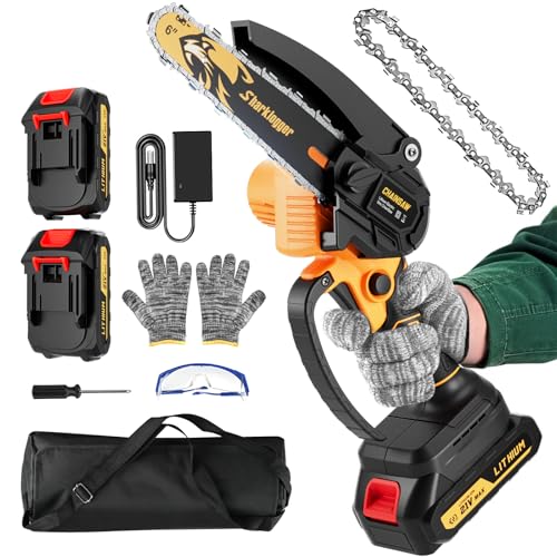 SharkLogger 6-Inch Cordless Mini Chainsaw with 2 Batteries