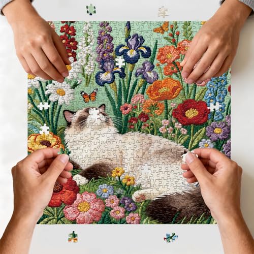 Puzzle for Adults 1024 Pieces,Flowers Floral Garden Cat Jigsaw Puzzle - image 5