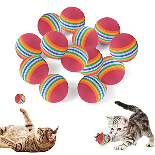 OMIGA 24 Stücke Katzenspielzeug Ball Regenbogen Katzenbälle Interaktiver 3.5 cm Katzen Ball Weicher Schaum für Indoor Outdoor Pet Cats Puppy Sports...
