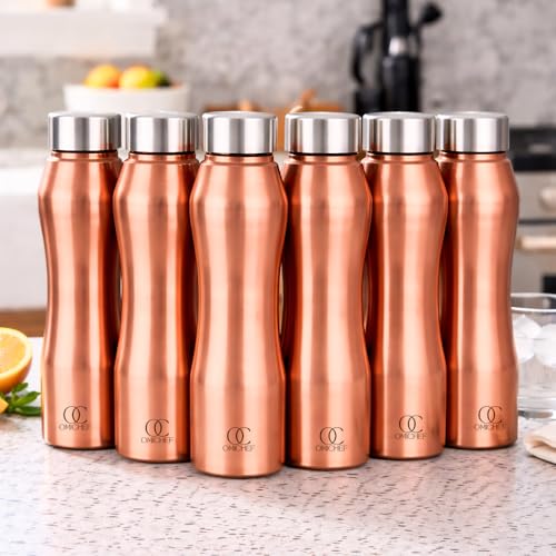 Image of Omichef Stainless Steel Water Bottle 1L (Pack of 6) | Copper Finish | Fridge Safe, Leak Proof, BPA Free | Ideal for Home, Office, School & Gym