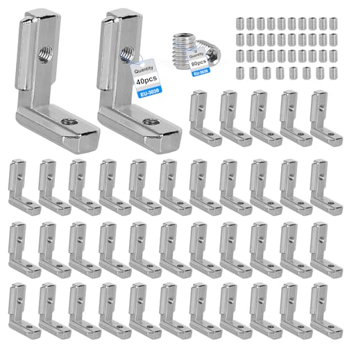 SUPAWAY 40 Escuadras con ranura en T Escuadra de unión 3030 Junta en ángulo recto Escuadra de aleación de aluminio Ranura en ángulo recto para perfil de aluminio europeo estándar con 80 tornillos