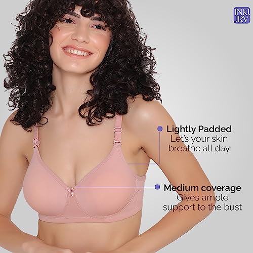 Image of INKURV Lightly Padded T-Shirt Bra for Women- Padded, Non-Wired, Full Coverage, Seamless Cups, Multiway Bra for Girls, Daily use Bra with Detachable Straps- Lily