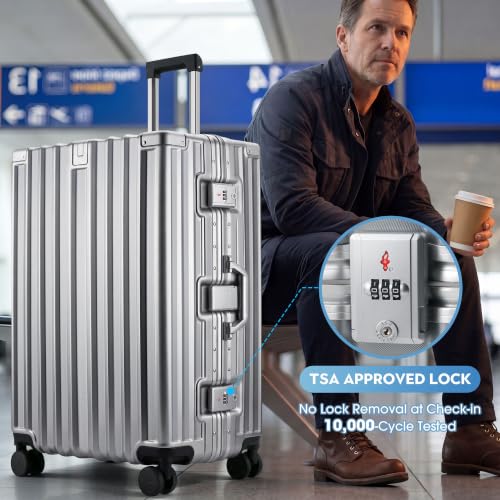 Image of Zipperless Luggage, 24 Inch Checked Suitcase | Checked Luggage, 9H PC Hardshell, Aluminum Frame, TSA Lock, 360 Spinner Wheels, Silver