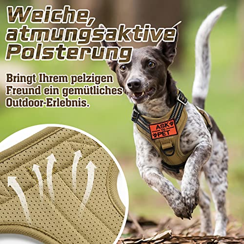 rabbitgoo Hundegeschirr Grosse Hunde, Anti Zug Geschirr Hund Verstellbar mit Griffe Verbreitert, Robust und Verschleißfest, Taktisches Hundegeschirr mit Metallschnallen zum Wandern(L, Braun)