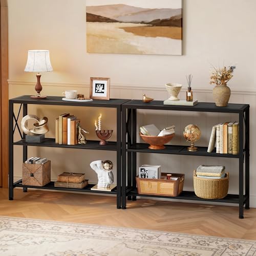 Image of Hoctieon Set of 2 Industrial Console Table, 3 Tier Entryway Table, Metal Frame, Sofa Table with Shelf, Hallway Table, Entrance Table for Entryway, Living Room, Foyer, Hallway, Black