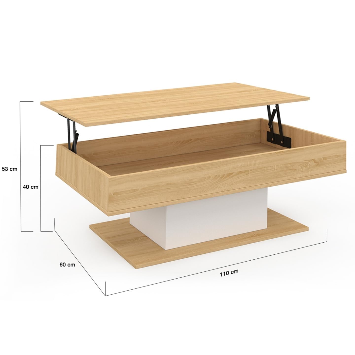 IDMarket - Mesa Baja con Bandeja Elevable Rectangular Eden Madera y Blanco
