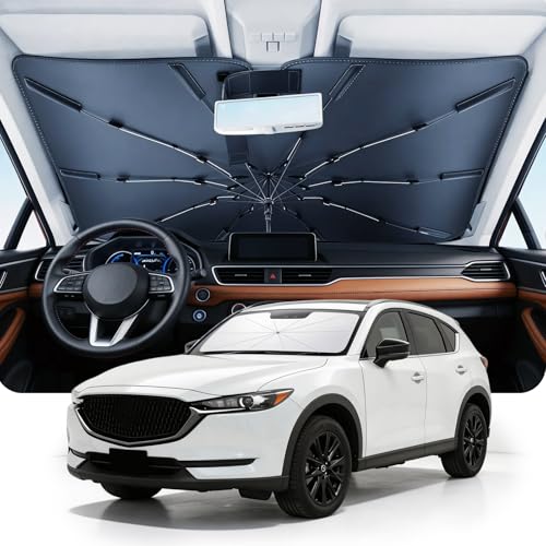 DMJN Umbrella Windshield Sun Shade for Mazda CX-5 (2013-2026) Car Sunshade for Front Windshield [Nano Ice-Crystal Coatings] UPF50+ Heat & UV Block Protect Interior & Keep Cooler
