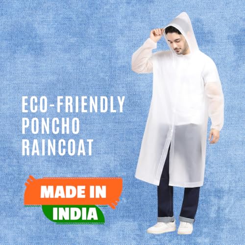 Image of Citizen Eco-Friendly EVA Poncho Raincoat for Men & Women, Lightweight Waterproof Coat with Hood, Adjustable Drawstring, Button Closure & Easy Carry Pouch, Reusable & Durable Outdoor Rainwear