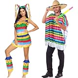 Jiytivity 7PCS Mexican Couple Costume for Adult Mexican Costume and Pinata Costume Mexican Fiesta Dress Couple Costume for Couple Cosplay Cinco De Mayo Party Dress up (XL Size)