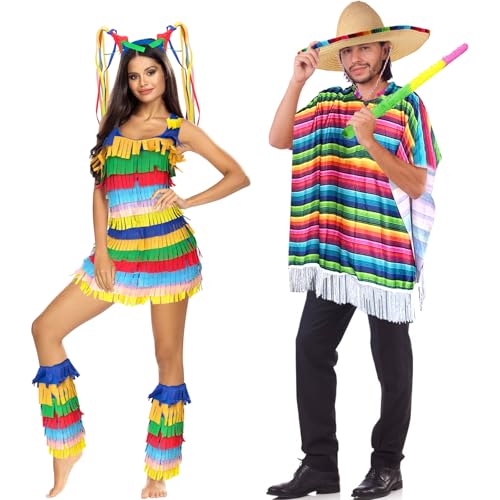 Jiytivity 7 Pcs Mexican Couple Costume for Adult Mexican Costume Pinata Fiesta Dress for Couple...