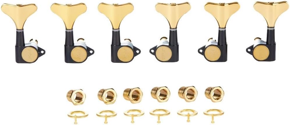 6 String 18:1 Sealed Bass Tuners Bass Guitar Tuning Keys Pegs Bass Tuning Machines Compatible with Ibanez/Yamaha Style Acoustic/Electric Bass Black with Gold 3L/3R