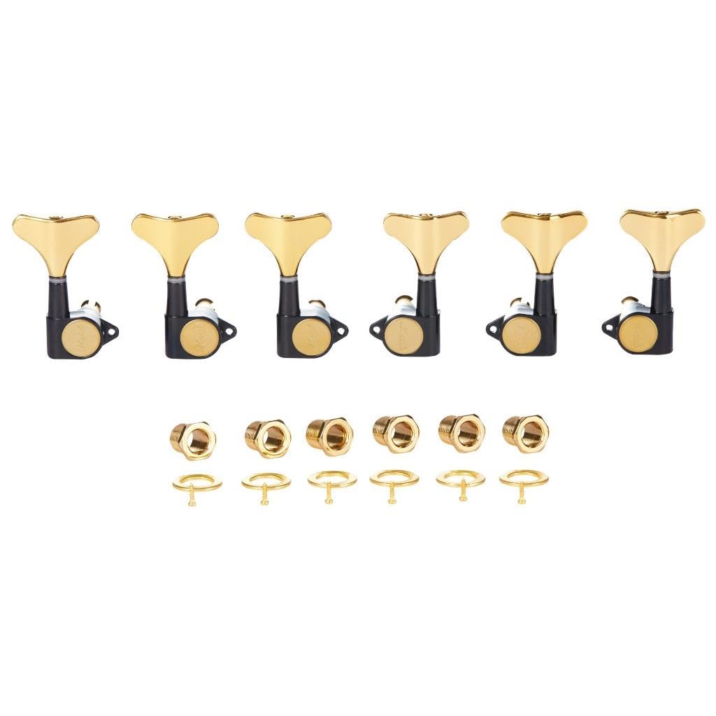6 String 18:1 Sealed Bass Tuners Bass Guitar Tuning Keys Pegs Bass Tuning Machines Compatible with Ibanez/Yamaha Style Acoustic/Electric Bass Black with Gold 3L/3R