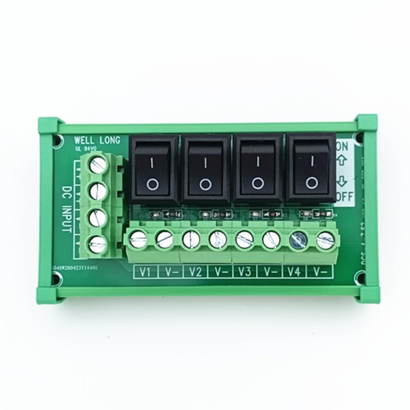 DIN Rail Mount 4 Channel Black Rocker Switch DC Power Distribution Strip Module.
