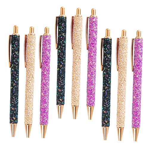 NUOBESTY 9個多色ラメ入りメタルボールペン かわいいグリッター光沢 収納便