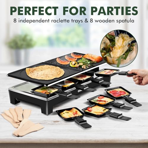 CUSIMAX Raclette Grill, Electric Grill, Reversible 2 in 1 Non-stick Grill & Griddle Plates, Portable Korean Grill with 8 Paddles & Shovels, Black New Model