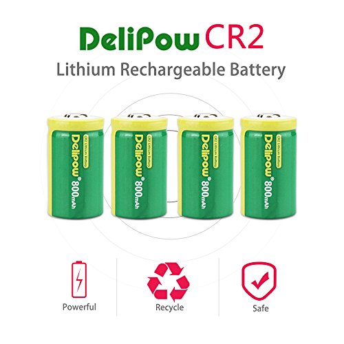 Delipow CR2 Rechargeable Batteries, 3-Volt, 800mAh, Lithium, MSDS Approved, Pre-Charged Photo Camera Battery (4-Pack)