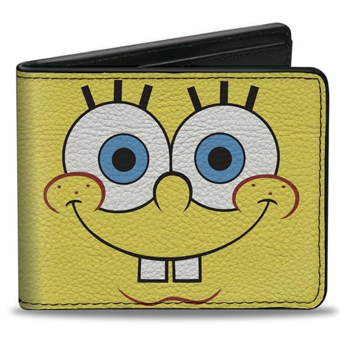 Buckle-Down SpongeBob SquarePants Wallet, Bifold, SpongeBob Character Close Up Face and Barnacles Pineapple, Vegan Leather
