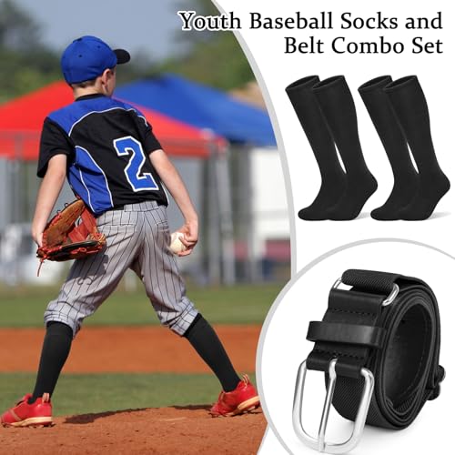 YSense Baseball Socks for Youth, Softball Soccer Calf Tube Socks & Belt Combo Set for Boys Girls Women Men School Sports3