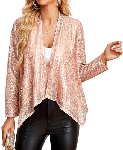 GRACE KARIN Sequin Blazer for Women Sparkly Sequin Jacket Long Sleeve Open Front Sequin Cardigan