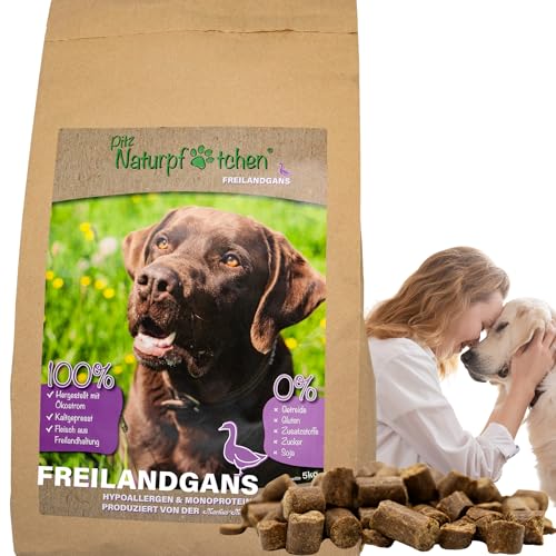Naturpfötchen Freilandgans - Kaltgepresstes Premiumfutter aus Freilandhaltung - Reich an Ballaststoffen und Protein (25%) - ohne Konservierungsstoffe - Produziert von der Markus Mühle (5kg)