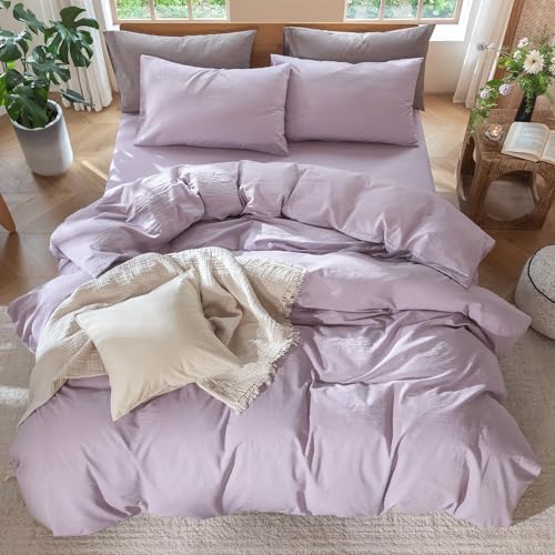 Image of MooMee Duvet Cover Set 100% Washed Cotton Linen Like Full | Relaxed Linen-like Texture. Soft, Breathable & Long-lasting Comfort. Lightweight. Hidden Zipper with 8 Interior Corner Ties