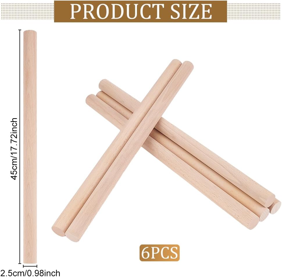OLYCRAFT 6Pcs Dowel Rods Wood Sticks 17.7 inch Long Unfinished Wooden Sticks 1 Inch Diameter Beech Wood Sticks Blank Wooden Dowel Rods Wooden Dowel Rods Solid Hardwood Sticks for DIY Crafts