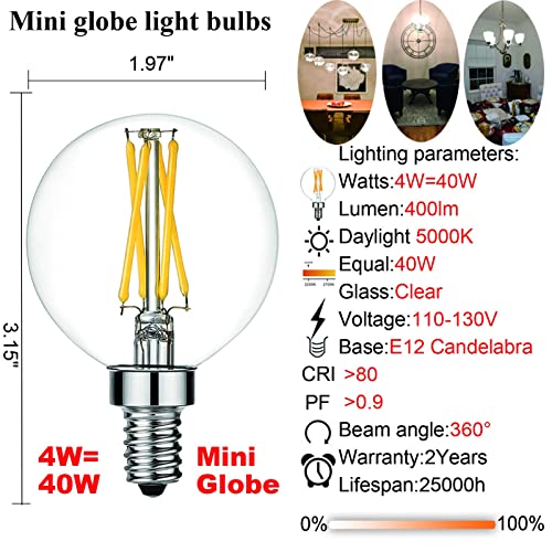 Litehistory Dimmable E12 Led Bulb G16.5 Led Light Bulbs G16 Candelabra Bulbs 4W=40W Edison Bulb Daylight 5000K 400Lm Ac120V G50 Globe Light Bulbs For Chandelier,Vanity,Ceiling Fan Light Bulbs 6Pack #TOP4