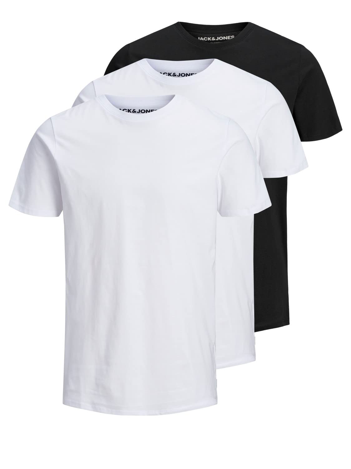 JACK & JONES Men's Jjeorganic Basic Tee Ss O-Neck 3pk Mp T-Shirt, Black/Pack: 2white 1black, S